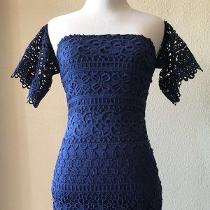 Women's Lace Bodycon Charlotte Russe Dress (Navy, Size S)